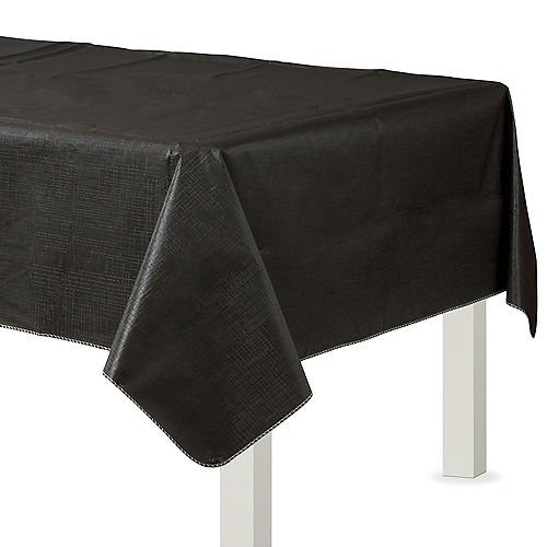 Black Flannel-Backed Vinyl Tablecloth, 54in x 108in Image #1