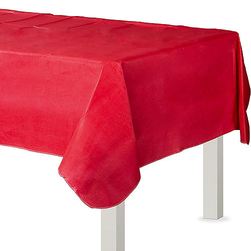 Red Flannel-Backed Vinyl Tablecloth, 54in x 108in Image #1
