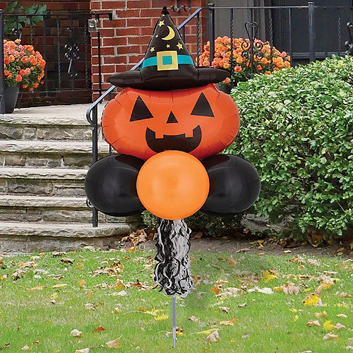 Air-filled Witchy Pumpkin Foil & Latex Balloon Yard Sign, 64in Image #1