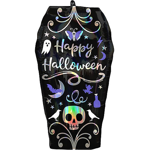 Nav Item for Iridescent Stars & Swirls Happy Halloween Coffin-Shaped Foil Balloon, 15in x 17in Image #1