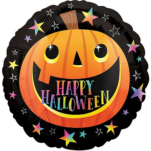Smiley Pumpkin Halloween Round Foil Balloon, 17in Image #1