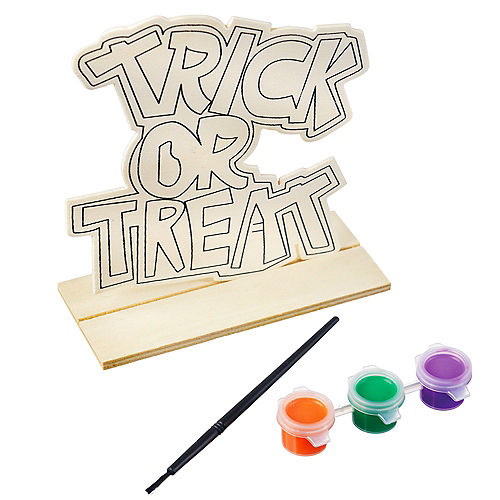 Paint Your Own Trick-or-Treat Halloween Wood Sign Craft Kit, 5in x 5in, 5pc Image #1