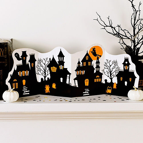 Classic Orange & Black Haunted Village Paper & Plastic Table Decorating Kit, 2pc Image #1