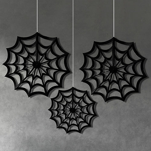 Classic Black & White Spiderweb Die-Cut Paper Fan Decorations, 3ct Image #2