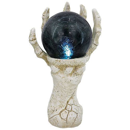 Light-Up Classic Black & White Skeleton Hand with Glass Orb Decoration, 6.5in x 5.4in Image #1