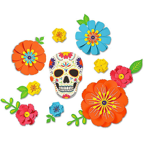 Dia de los Muertos Sugar Skull & Flower Wall Decorating Kit, 10pc Image #1