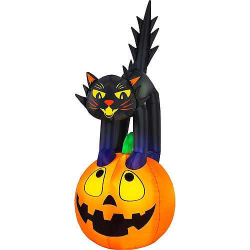 Light-Up Black Cat & Jack-o'-Lantern Pumpkin Inflatable Yard Decoration, 7ft Image #1