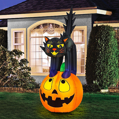 Nav Item for Light-Up Black Cat & Jack-o'-Lantern Pumpkin Inflatable Yard Decoration, 7ft Image #3