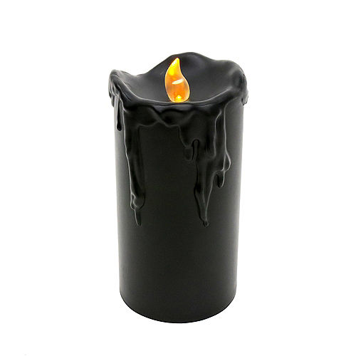Flickering Black LED Plastic Pillar Candle, 3in x 6in Image #1
