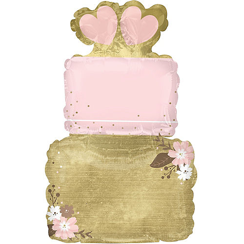Air-Filled Pink & Gold Tiered Wedding Cake Foil Balloon, 11in x 17in Image #1