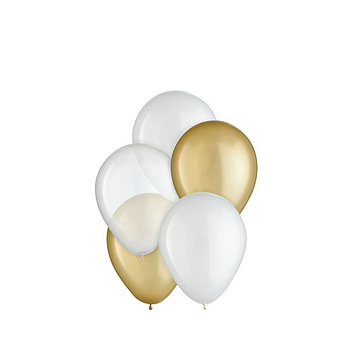 Golden 3-Color Mix Mini Latex Balloons, 5in, 25ct - Clear, Gold & White Image #1