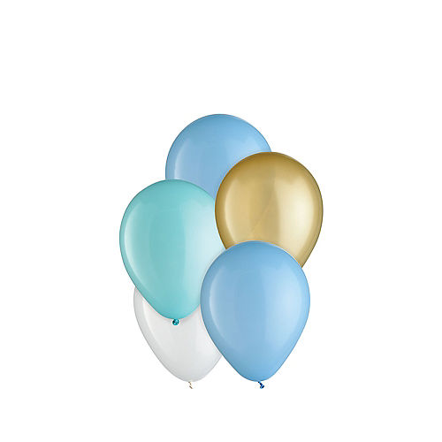 Pastel Blue 4-Color Mix Mini Latex Balloons, 5in, 25ct - Blues, Gold & White Image #1