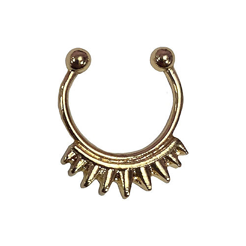 Gold Spiked Faux Septum Chain Ring with Earring Image #1