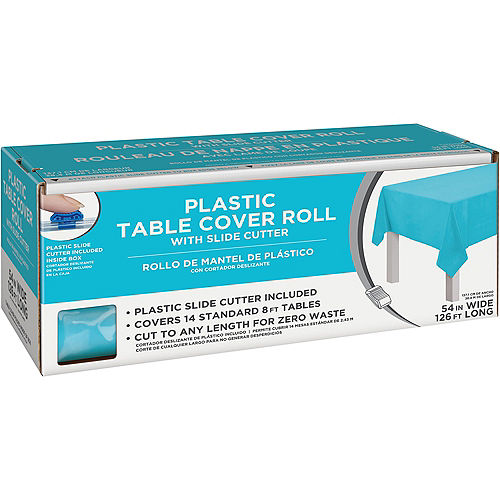 Caribbean Blue Plastic Table Cover Roll with Slide Cutter, 54in x 126ft Image #1