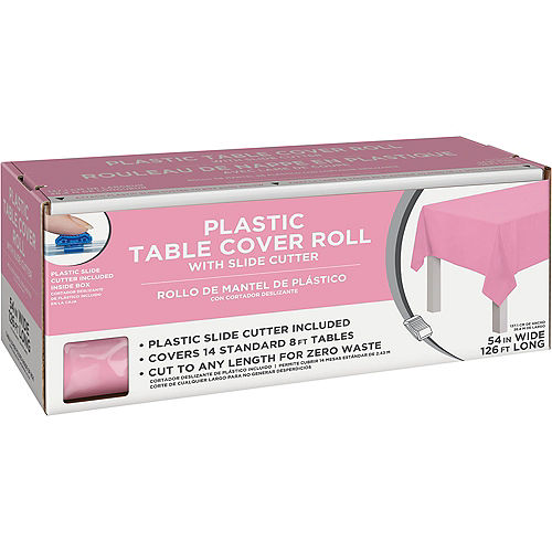 Nav Item for Pink Plastic Table Cover Roll with Slide Cutter, 54in x 126ft Image #1