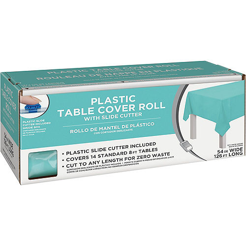 Nav Item for Robin's Egg Blue Plastic Table Cover Roll with Slide Cutter, 54in x 126ft Image #1