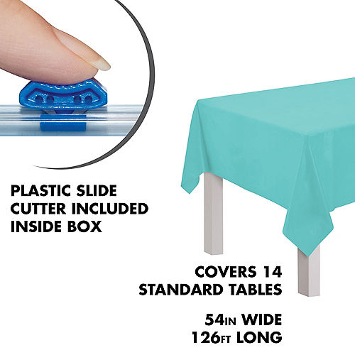 Robin's Egg Blue Plastic Table Cover Roll with Slide Cutter, 54in x 126ft Image #2