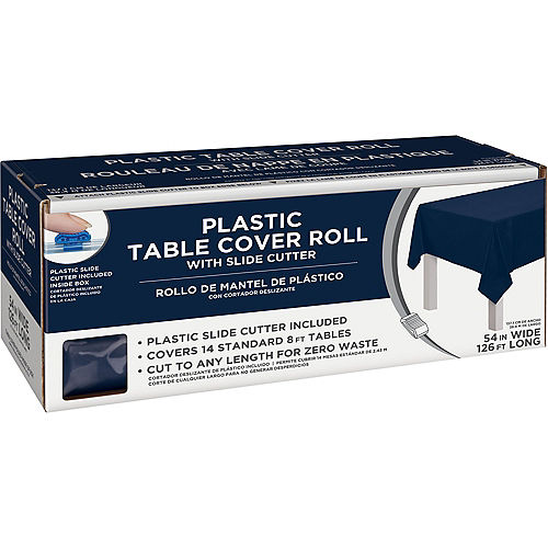 True Navy Plastic Table Cover Roll with Slide Cutter, 54in x 126ft Image #1