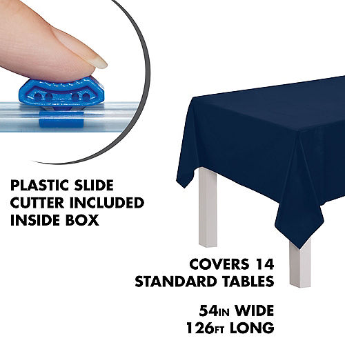 True Navy Plastic Table Cover Roll with Slide Cutter, 54in x 126ft Image #2