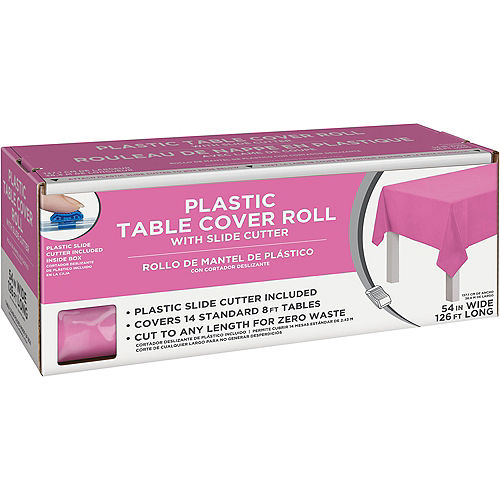 Bright Pink Plastic Table Cover Roll with Slide Cutter, 54in x 126ft Image #1