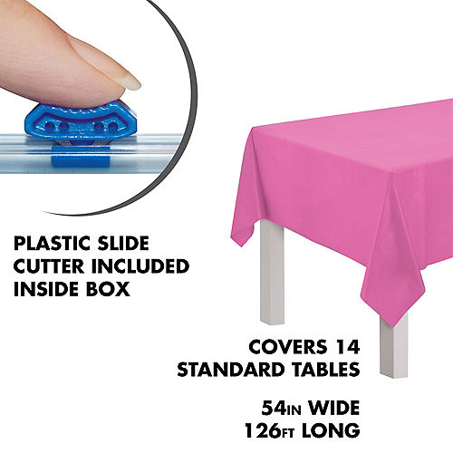 Nav Item for Bright Pink Plastic Table Cover Roll with Slide Cutter, 54in x 126ft Image #2