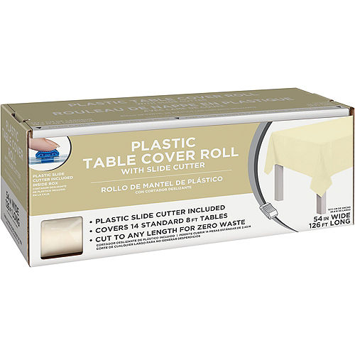 Vanilla Cream Plastic Table Cover Roll with Slide Cutter, 54in x 126ft Image #1