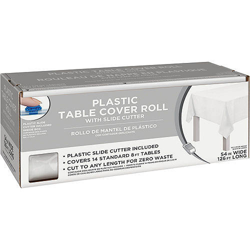 Nav Item for White Plastic Table Cover Roll with Slide Cutter, 54in x 126ft Image #1