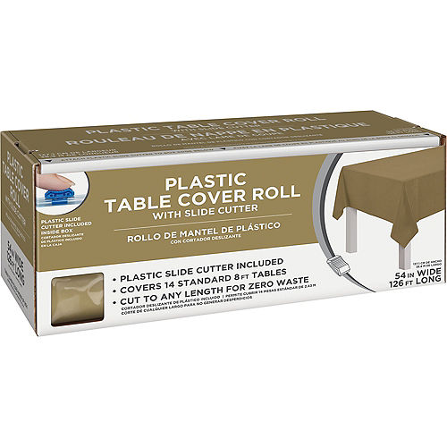 Gold Plastic Table Cover Roll with Slide Cutter, 54in x 126ft Image #1