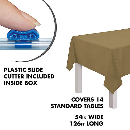 Gold Plastic Table Cover Roll with Slide Cutter, 54in x 126ft Image #2