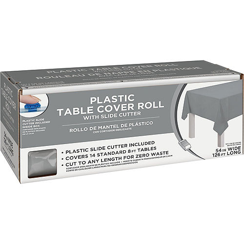 Silver Plastic Table Cover Roll with Slide Cutter, 54in x 126ft Image #1