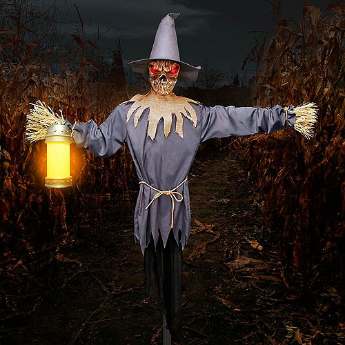 Nav Item for Light-Up Motion-Activated Scarecrow & Lantern Plastic & Fabric Yard Stake with Sounds, 7.8ft Image #1