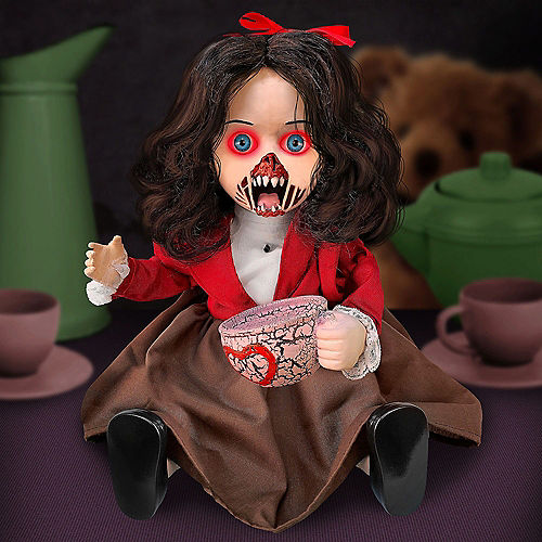 Animated Light-Up Talking Zombie Doll with Tea Cup Plastic & Fabric Decoration, 11in x 12in Image #1