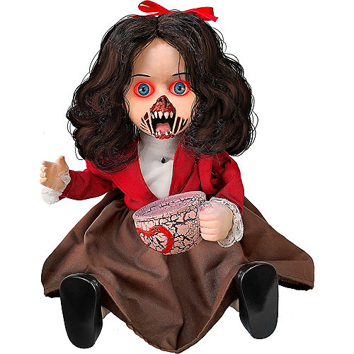 Animated Light-Up Talking Zombie Doll with Tea Cup Plastic & Fabric Decoration, 11in x 12in Image #2