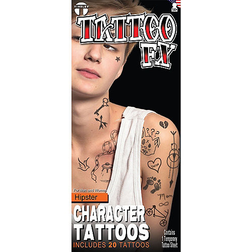 Hipster Character Temporary Tattoos, 20ct - Tinsley Transfers Image #1