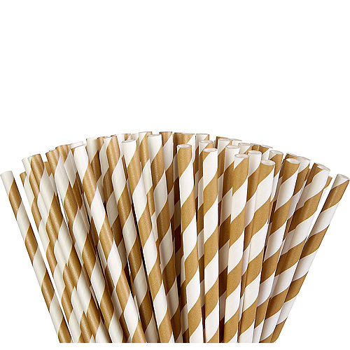 Gold Striped Paper Straws, 7.75in, 50ct Image #1