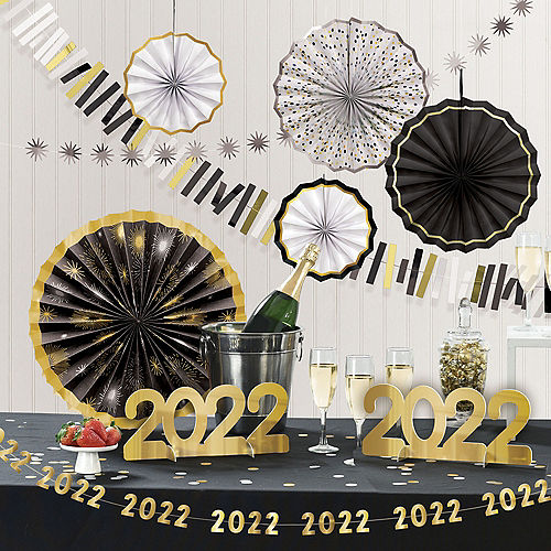 Black, Gold & Silver 2022 Foil & Paper Room Decorating Kit, 10pc Image #1