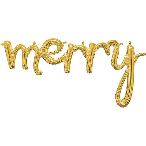 Nav Item for Air-Filled Gold Merry Cursive Letter Foil Balloon Banner, 40in Image #1