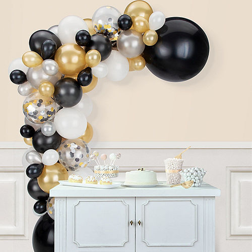 Nav Item for Air-Filled Luxe Balloon Garland Kit - Black, Silver, Gold & White Image #1