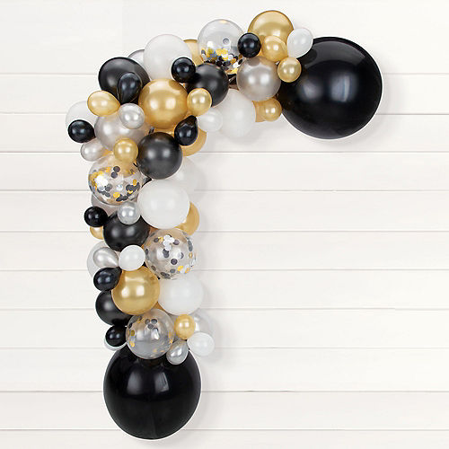 Air-Filled Luxe Balloon Garland Kit - Black, Silver, Gold & White Image #2