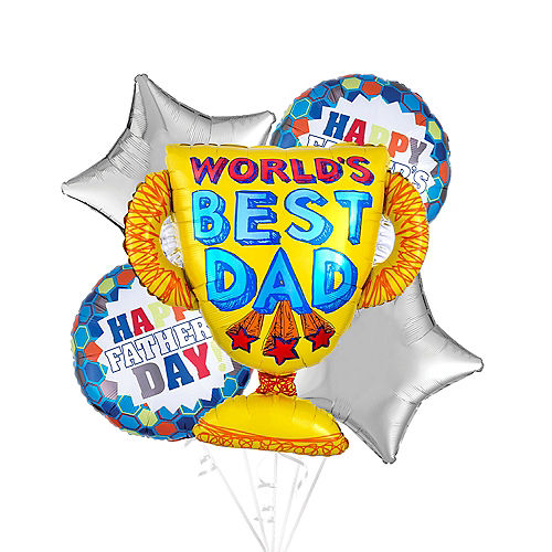 Nav Item for World's Best Dad Trophy & Star Father's Day Balloon Bouquet, 5pc Image #1
