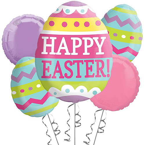 Nav Item for Happy Easter Egg Foil Balloon Bouquet, 5pc Image #1