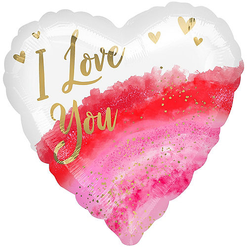Pink & Gold Watercolor Geode I Love You Heart Foil Balloon, 28in Image #1