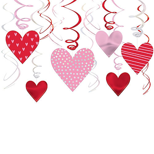Metallic Pink & Red Patterned Heart Cardstock & Foil Swirl Decorations, 12ct Image #2