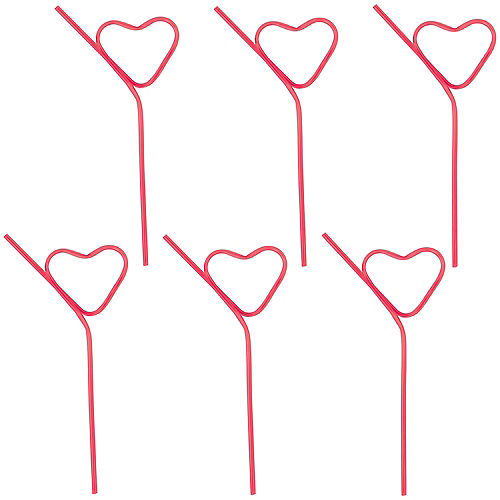 Red Heart-Shaped Plastic Silly Straws, 10ct Image #1