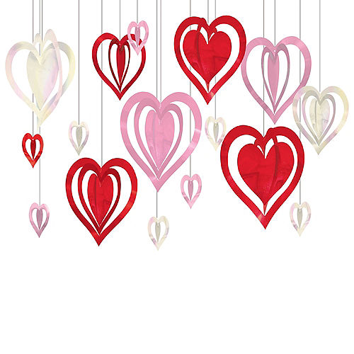 Nav Item for Pink, Red & Iridescent 3D Heart Foil & Plastic Hanging Decorations, 16ct Image #2