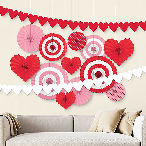 Valentine Hearts Paper Fan Decorating Kit, 14pc Image #1