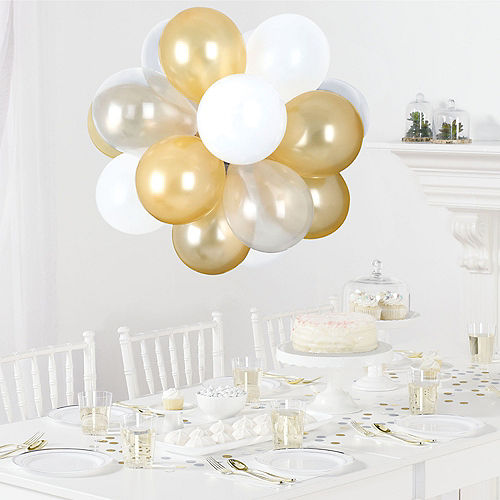 Nav Item for Air-Filled Gold & White Latex Balloon Chandelier Kit, 16in x 13.5in Image #1