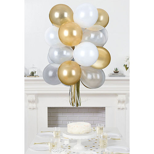 Nav Item for Air-Filled Gold & White Latex Balloon Chandelier Kit, 15in x 21in Image #1