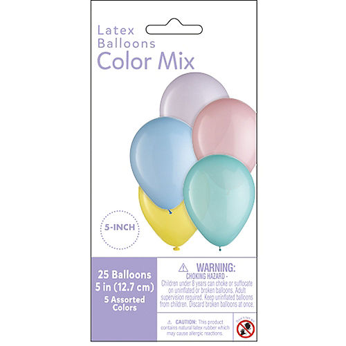Pastel Easter 5-Color Mix Mini Latex Balloons, 5in, 25ct - Blue, Green, Lilac, Pink & Yellow Image #3