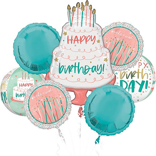 Nav Item for Premium Happy Cake Day Birthday Foil & Plastic Balloon Bouquet, 7pc Image #1